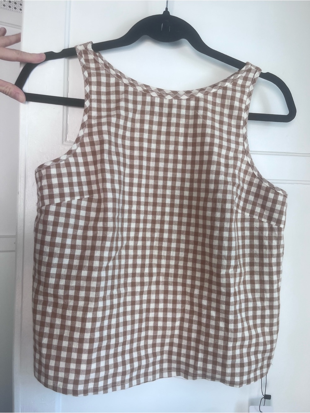 Women’s Sleeveless Gingham Tank Top - Brown & White